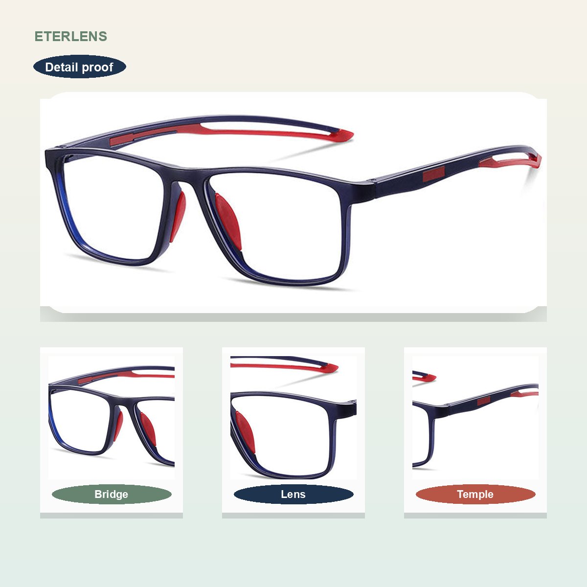 Ultra-Light Blue Light Readers - Frame detail callouts