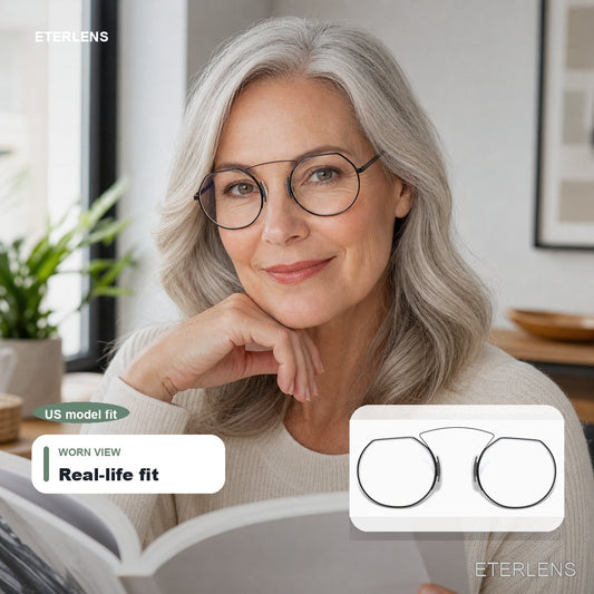 Geometric Rimless Blue Light Readers - US model lifestyle