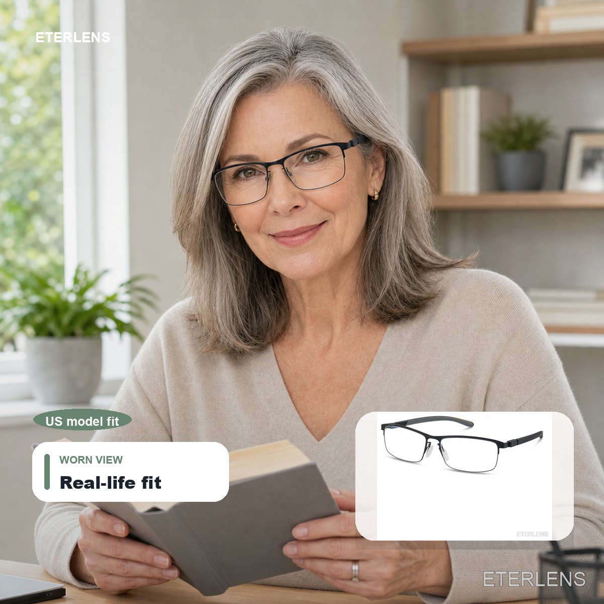 Square Blue Light Progressive Readers - US model lifestyle