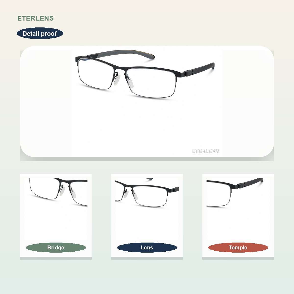 Square Blue Light Progressive Readers - Frame detail callouts