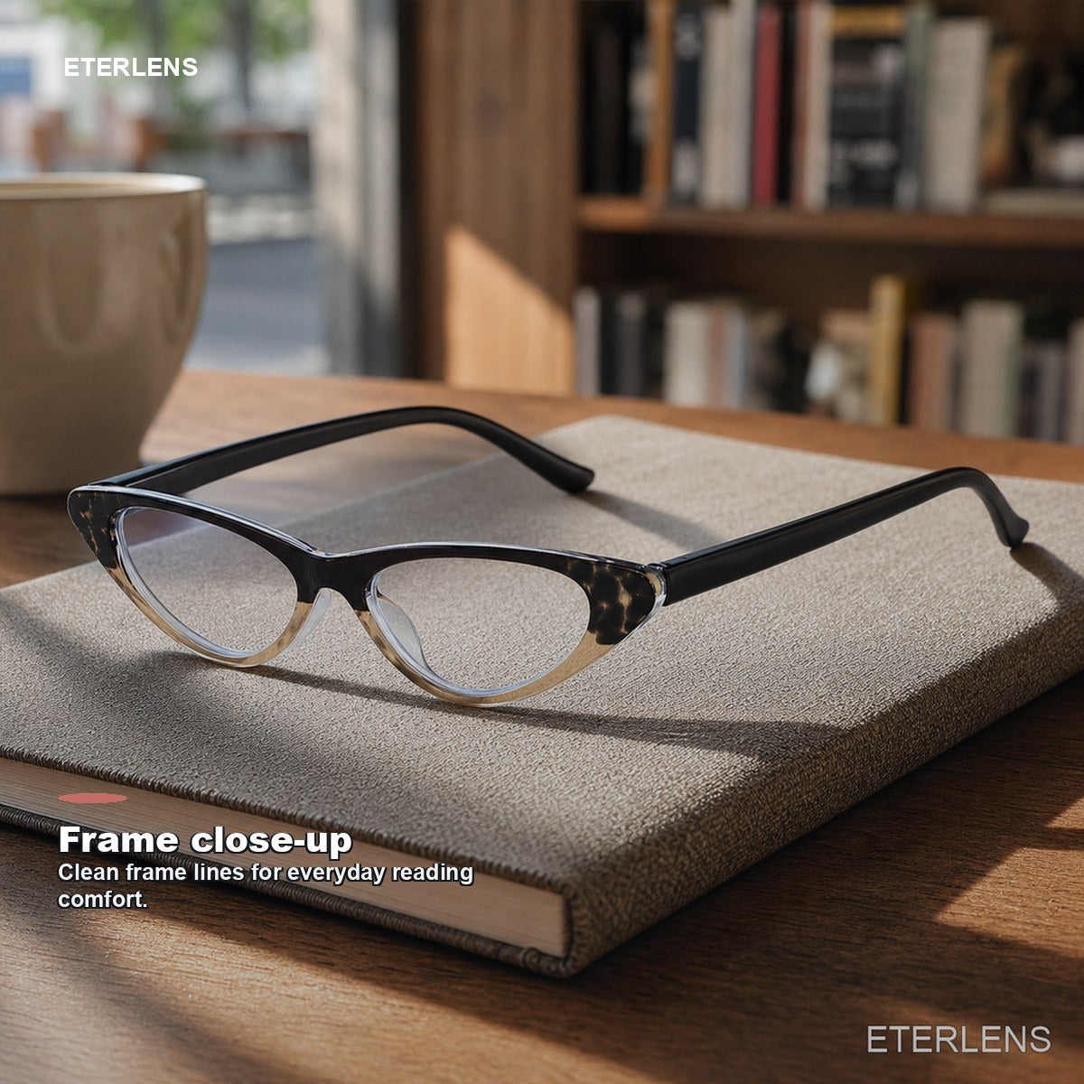 Cat-Eye Geometric Blue Light Desk & Phone Readers - Editorial frame detail