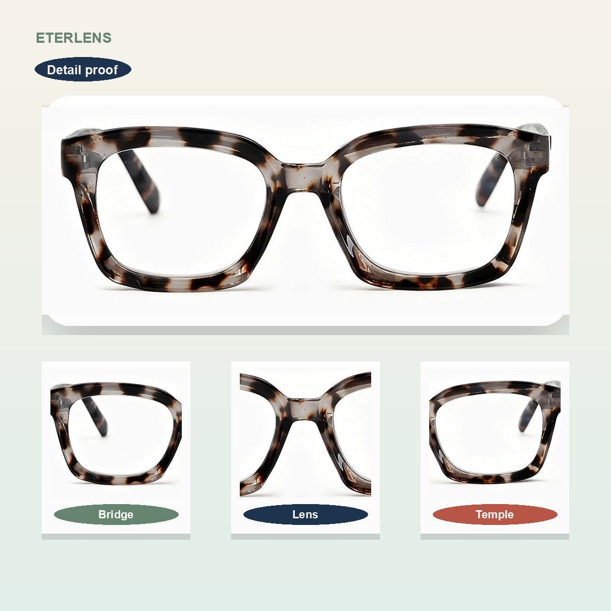 Square Business Blue Light Everyday Carry Readers - Frame detail callouts