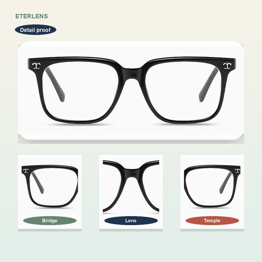 Minimalist Elegant Square Blue Light Photochromic Desk & Phone Readers - Frame detail callouts
